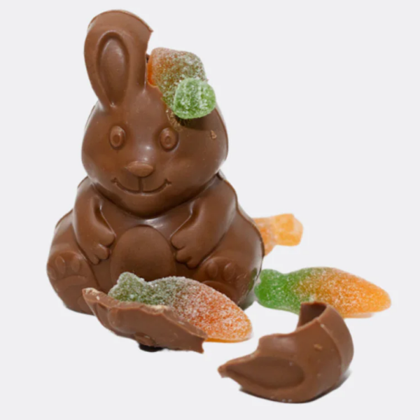 cocoba milk chocolate bunny with jelly carrots