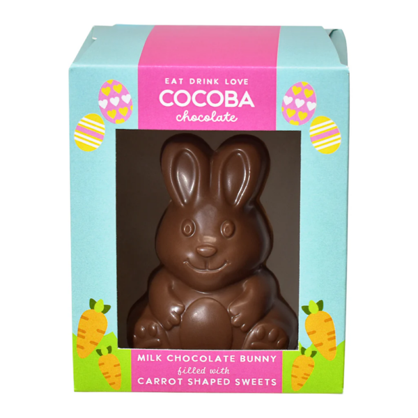 cocoba milk chocolate bunny with jelly carrots