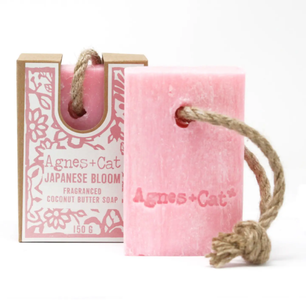 agnes and cat artisan soap on a rope