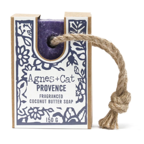 agnes and cat artisan soap on a rope