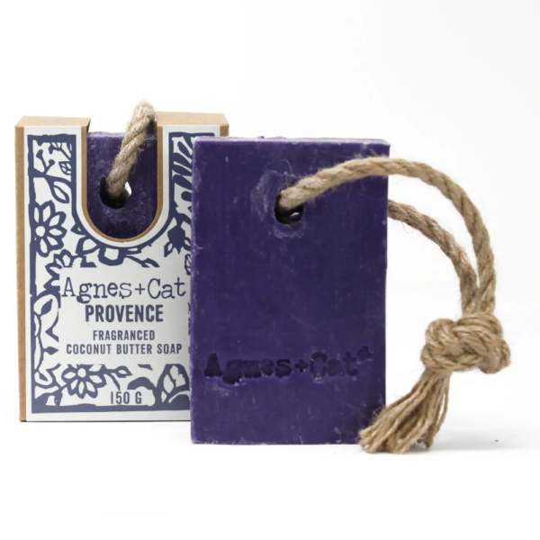 agnes and cat artisan soap on a rope