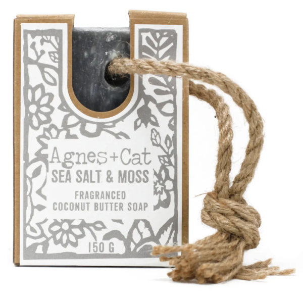 agnes and cat artisan soap on a rope