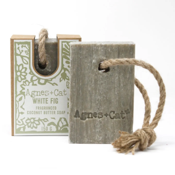 agnes and cat artisan soap on a rope